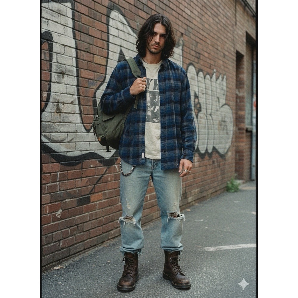 Weatherproof Vintage‎ Flannel Shirt Men XL Blue Plaid Soft Brushed Cotton Grunge